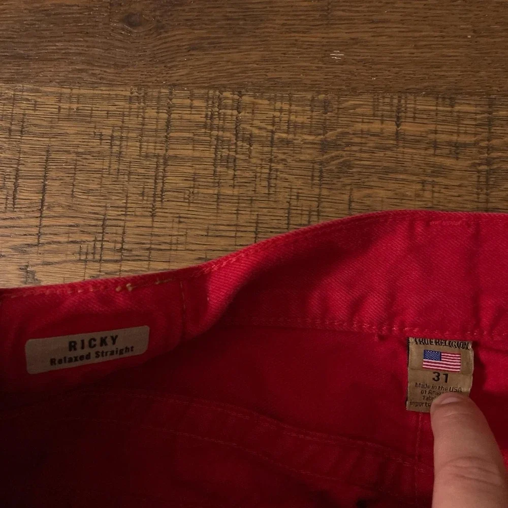 True Religion Ricky Relaxed Straight Mens 31 Red Streetwear Flap Pocket Jeans